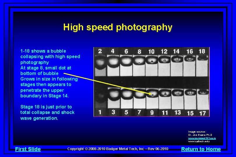 High speed photography 1 -18 shows a bubble collapsing with high speed photography At