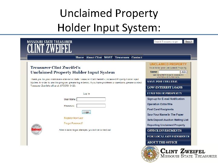 Unclaimed Property Holder Input System: 