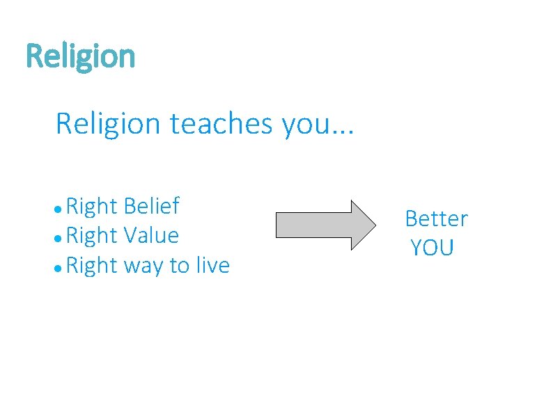 Religion teaches you. . . Right Belief Right Value Right way to live Better