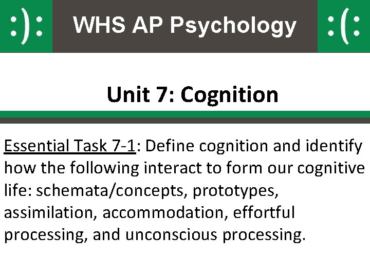 WHS AP Psychology Unit 7: Cognition Essential Task 7 -1: Define cognition and identify