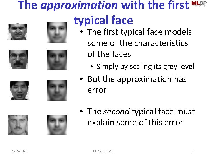 The approximation with the first typical face • The first typical face models some