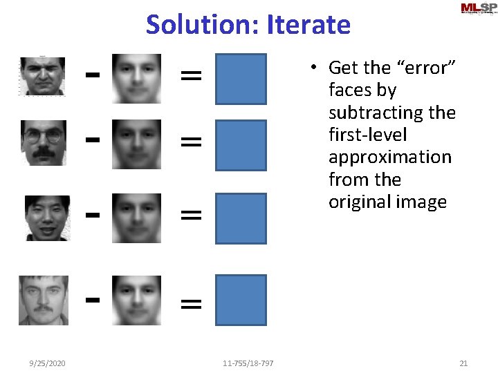 Solution: Iterate - = 9/25/2020 • Get the “error” faces by subtracting the first-level