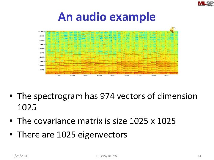 An audio example • The spectrogram has 974 vectors of dimension 1025 • The