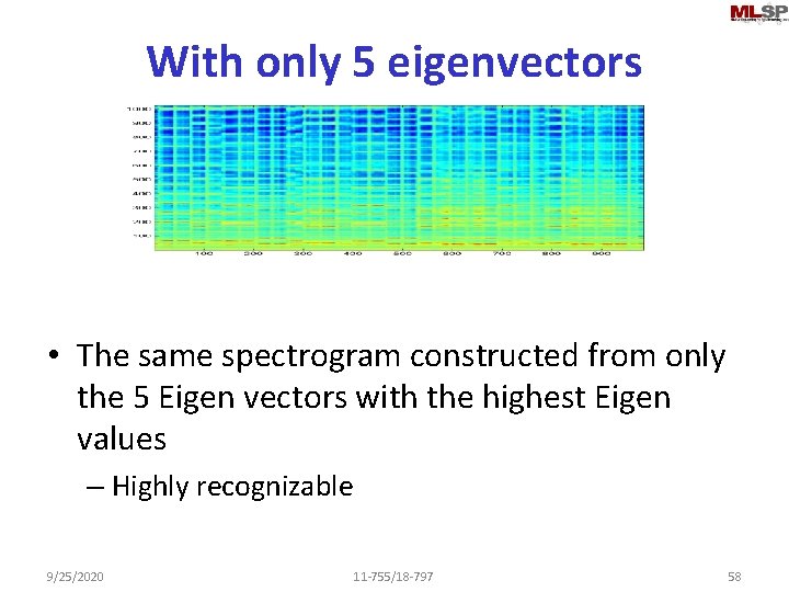 With only 5 eigenvectors • The same spectrogram constructed from only the 5 Eigen