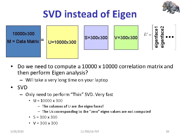 10000 x 300 M = Data Matrix = U=10000 x 300 S=300 x 300