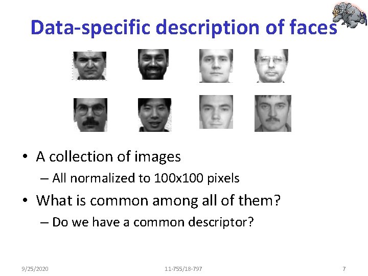 Data-specific description of faces • A collection of images – All normalized to 100