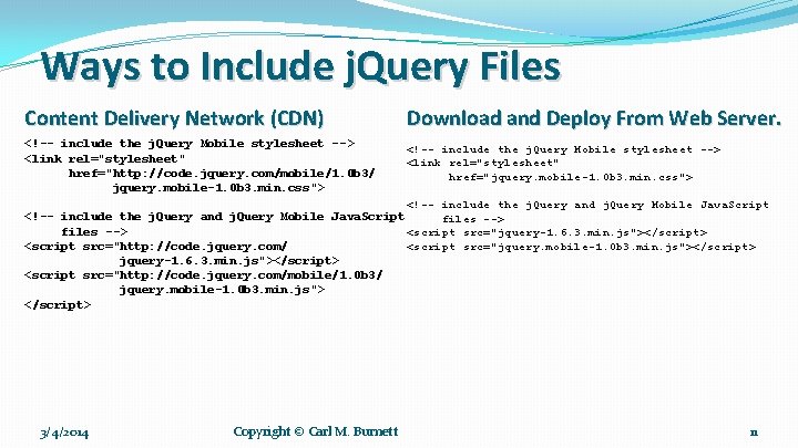 Ways to Include j. Query Files Content Delivery Network (CDN) Download and Deploy From