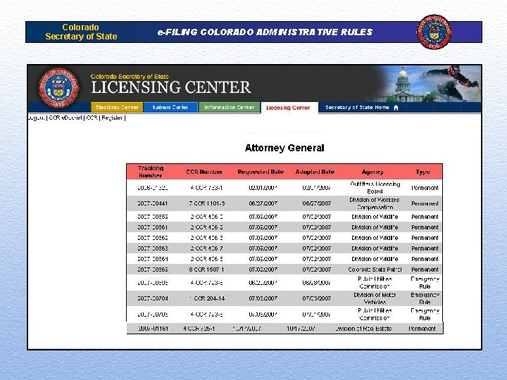 Colorado Secretary of State e-FILING COLORADO ADMINISTRATIVE RULES 
