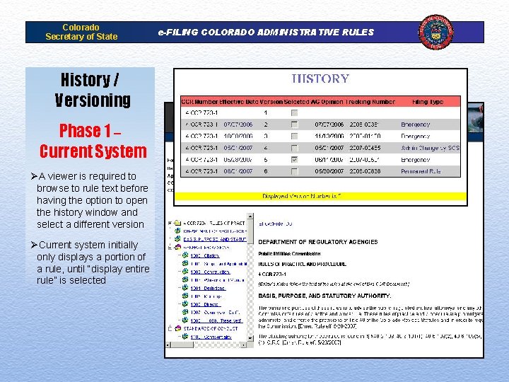 Colorado Secretary of State History / Versioning Phase 1 – Current System ØA viewer