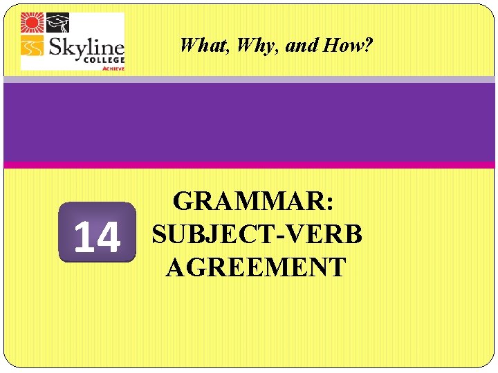 What, Why, and How? 14 GRAMMAR: SUBJECT-VERB AGREEMENT 