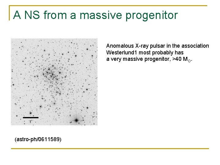 A NS from a massive progenitor Anomalous X-ray pulsar in the association Westerlund 1 A NS from a massive progenitor Anomalous X-ray pulsar in the association Westerlund 1