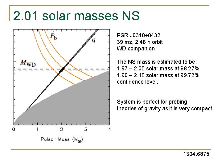 2. 01 solar masses NS PSR J 0348+0432 39 ms, 2. 46 h orbit 2. 01 solar masses NS PSR J 0348+0432 39 ms, 2. 46 h orbit