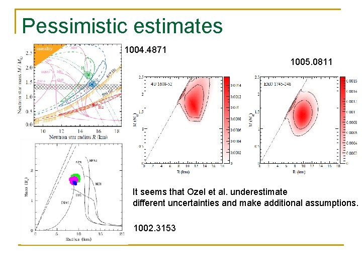 Pessimistic estimates 1004. 4871 1005. 0811 It seems that Ozel et al. underestimate different Pessimistic estimates 1004. 4871 1005. 0811 It seems that Ozel et al. underestimate different