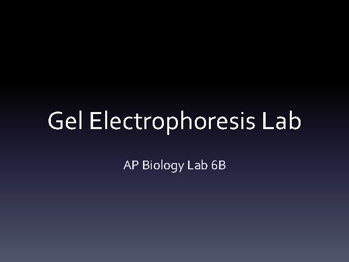 Gel Electrophoresis Lab AP Biology Lab 6 B 