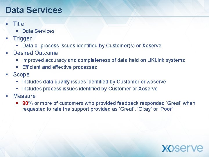 Data Services § Title § Data Services § Trigger § Data or process issues