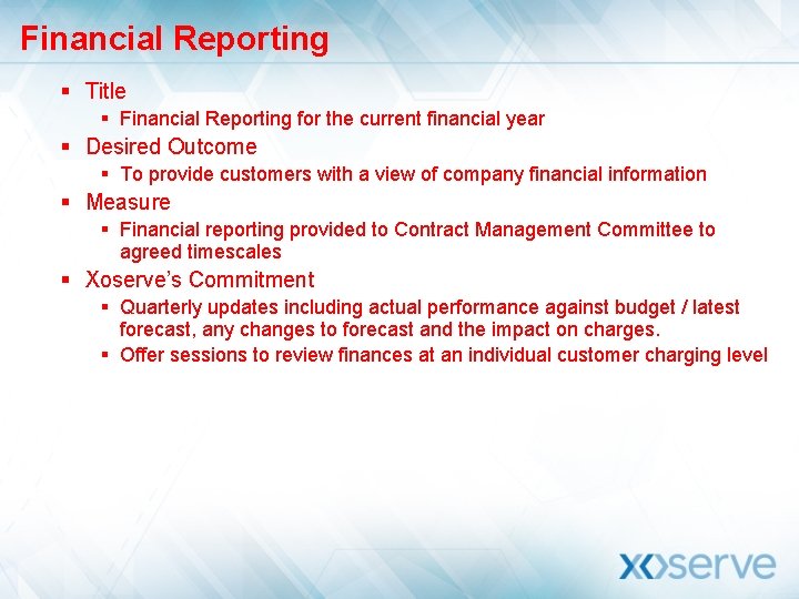 Financial Reporting § Title § Financial Reporting for the current financial year § Desired