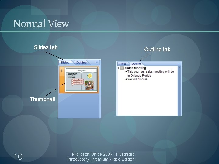 Normal View Slides tab Outline tab Thumbnail 10 Microsoft Office 2007 - Illustrated Introductory,