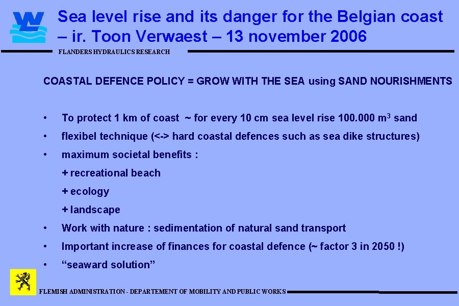 Sea level rise and its danger for the Belgian coast – ir. Toon Verwaest