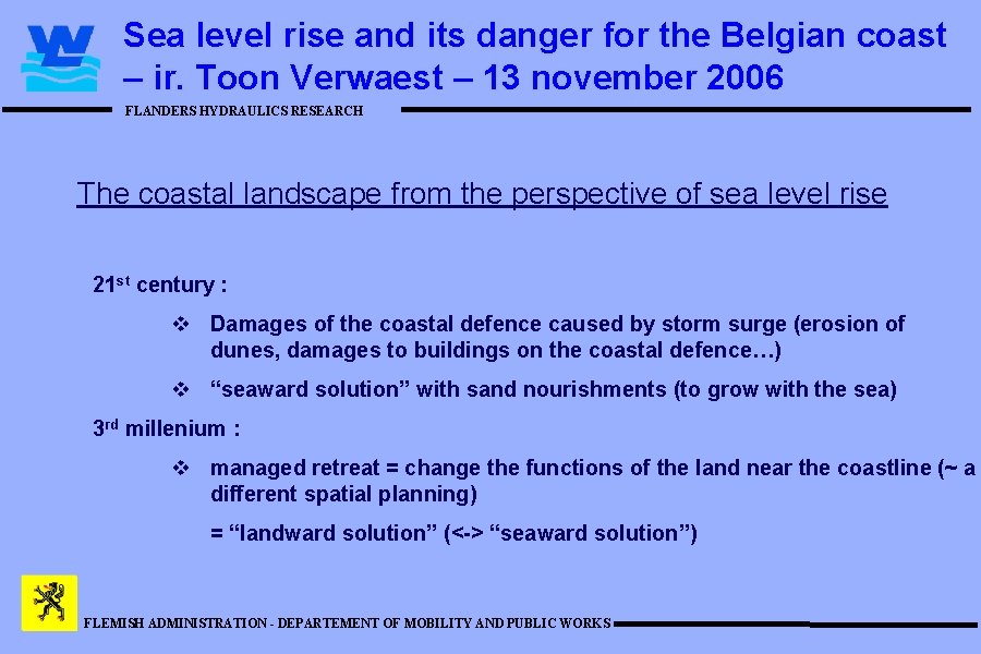 Sea level rise and its danger for the Belgian coast – ir. Toon Verwaest