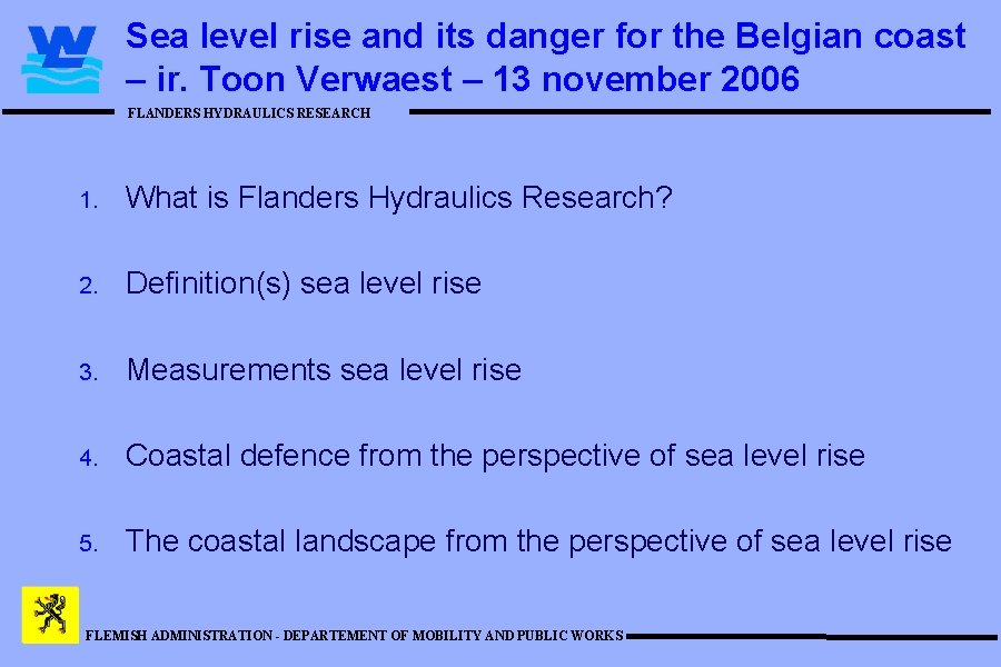 Sea level rise and its danger for the Belgian coast – ir. Toon Verwaest