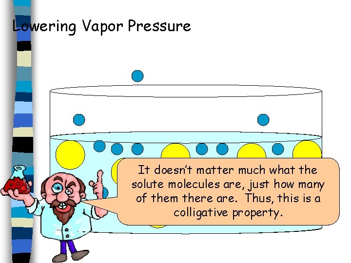 Lowering Vapor Pressure It doesn’t matter much what the solute molecules are, just how