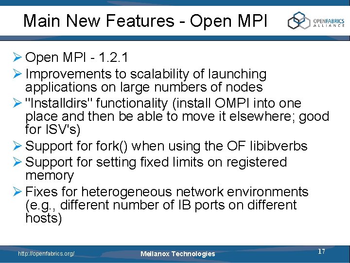 Main New Features - Open MPI Ø Open MPI - 1. 2. 1 Ø