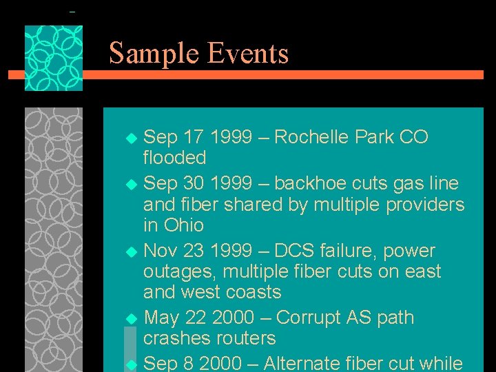 Sample Events Sep 17 1999 – Rochelle Park CO flooded u Sep 30 1999 Sample Events Sep 17 1999 – Rochelle Park CO flooded u Sep 30 1999