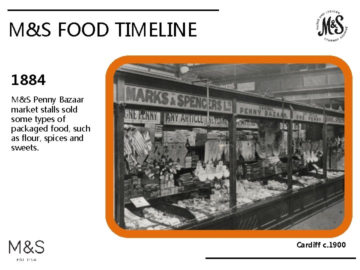 M&S FOOD TIMELINE 1884 M&S Penny Bazaar market stalls sold some types of packaged