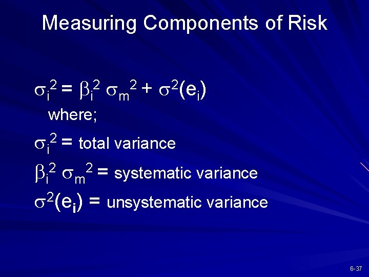Measuring Components of Risk si 2 = bi 2 sm 2 + s 2(ei)