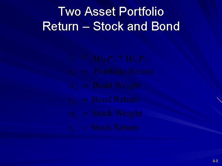 Two Asset Portfolio Return – Stock and Bond 6 -8 