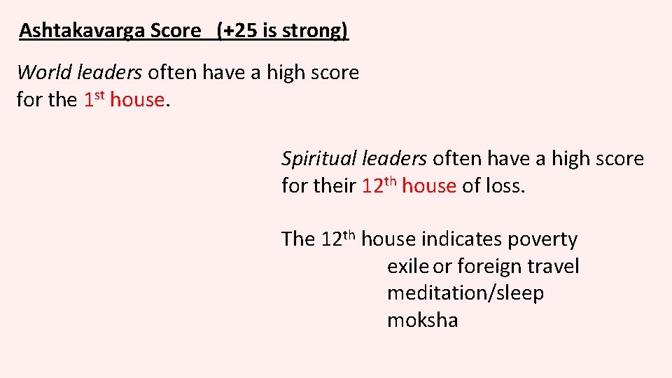 Ashtakavarga Score (+25 is strong) World leaders often have a high score for the