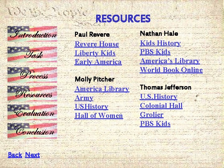 RESOURCES Paul Revere House Liberty Kids Early America Molly Pitcher America Library Army USHistory