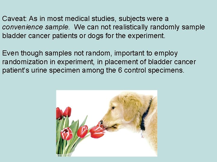 Caveat: As in most medical studies, subjects were a convenience sample. We can not