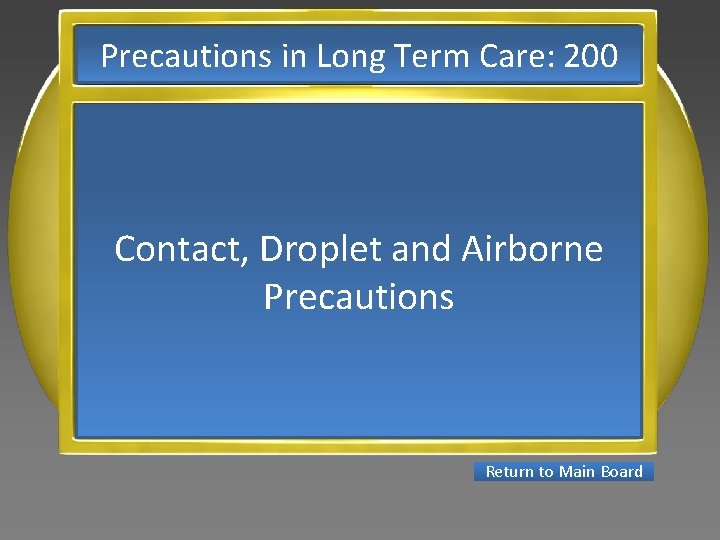 Precautions in Long Term Care: 200 Contact, Droplet and Airborne Precautions Return to Main