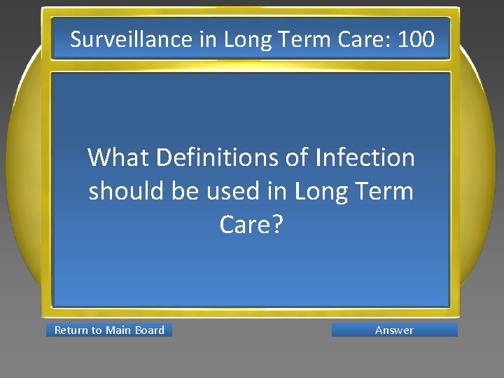 Surveillance in Long Term Care: 100 What Definitions of Infection should be used in