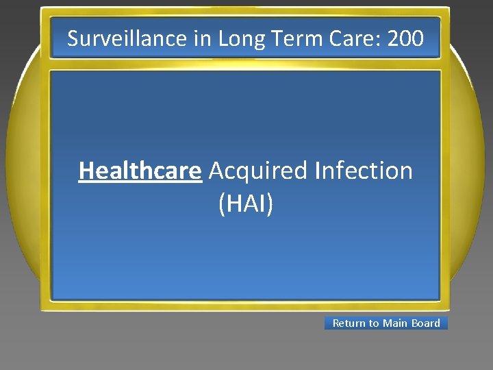 Surveillance in Long Term Care: 200 Healthcare Acquired Infection (HAI) Return to Main Board