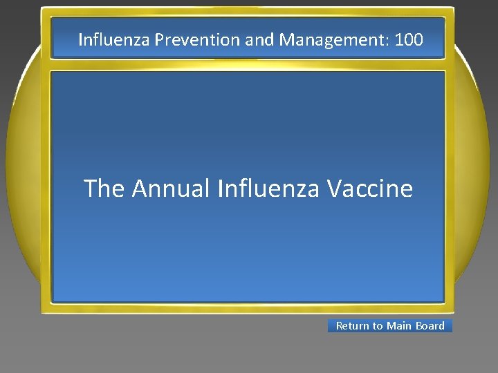 Influenza Prevention and Management: 100 The Annual Influenza Vaccine Return to Main Board 