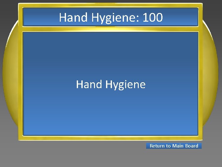 Hand Hygiene: 100 Hand Hygiene Return to Main Board 