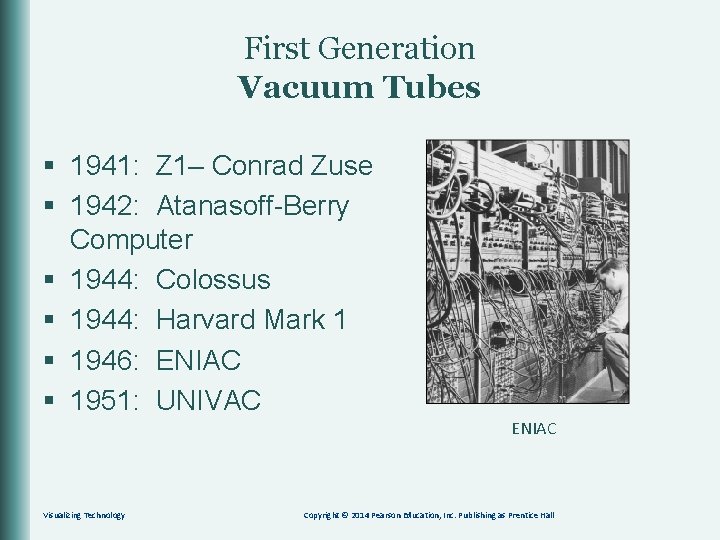 First Generation Vacuum Tubes § 1941: Z 1– Conrad Zuse § 1942: Atanasoff-Berry Computer