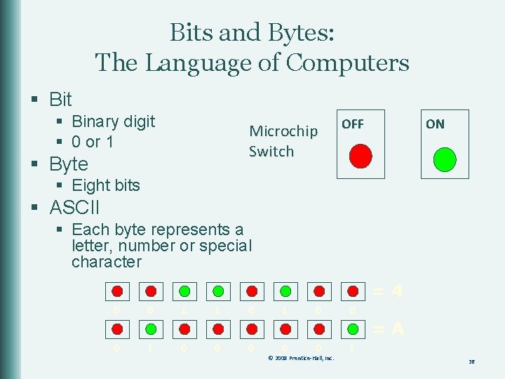 Bits and Bytes: The Language of Computers § Bit § Binary digit § 0