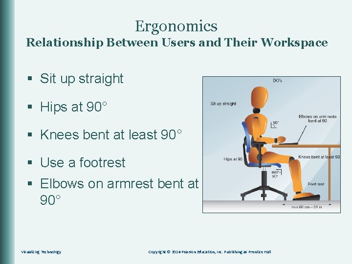 Ergonomics Relationship Between Users and Their Workspace § Sit up straight § Hips at