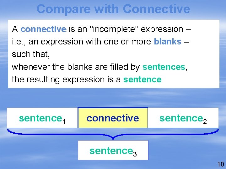 Compare with Connective A connective is an "incomplete" expression – i. e. , an