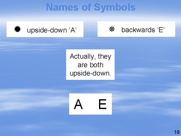 Names of Symbols upside-down ‘A’ backwards ‘E’ Actually, they are both upside-down. A E