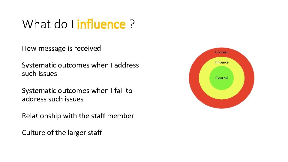 What do I influence ? How message is received Systematic outcomes when I address What do I influence ? How message is received Systematic outcomes when I address