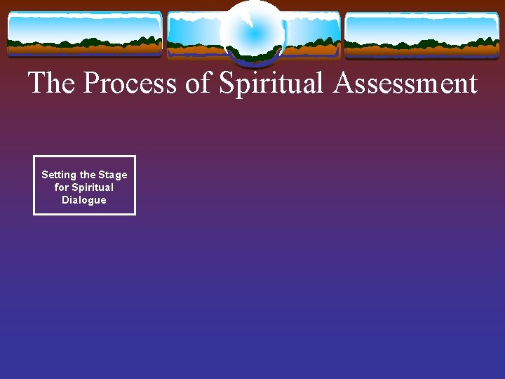The Process of Spiritual Assessment Setting the Stage for Spiritual Dialogue 