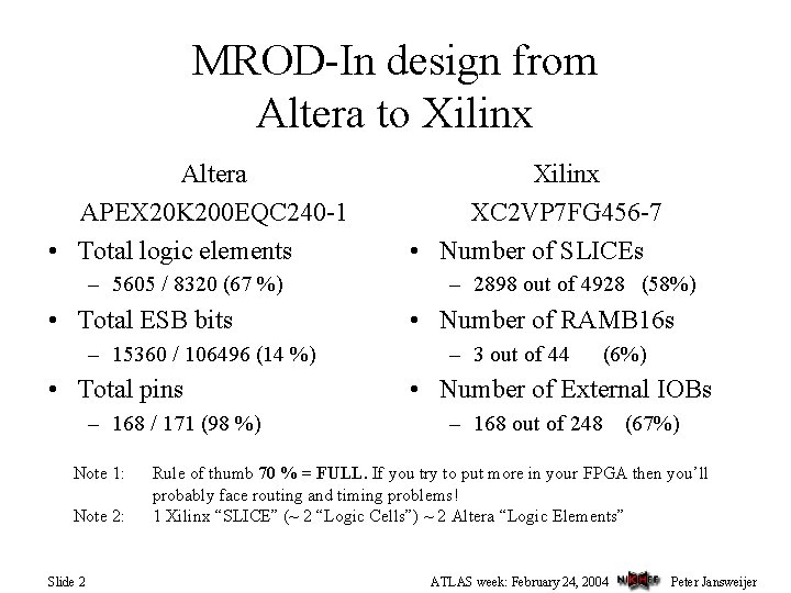 MROD-In design from Altera to Xilinx Altera APEX 20 K 200 EQC 240 -1