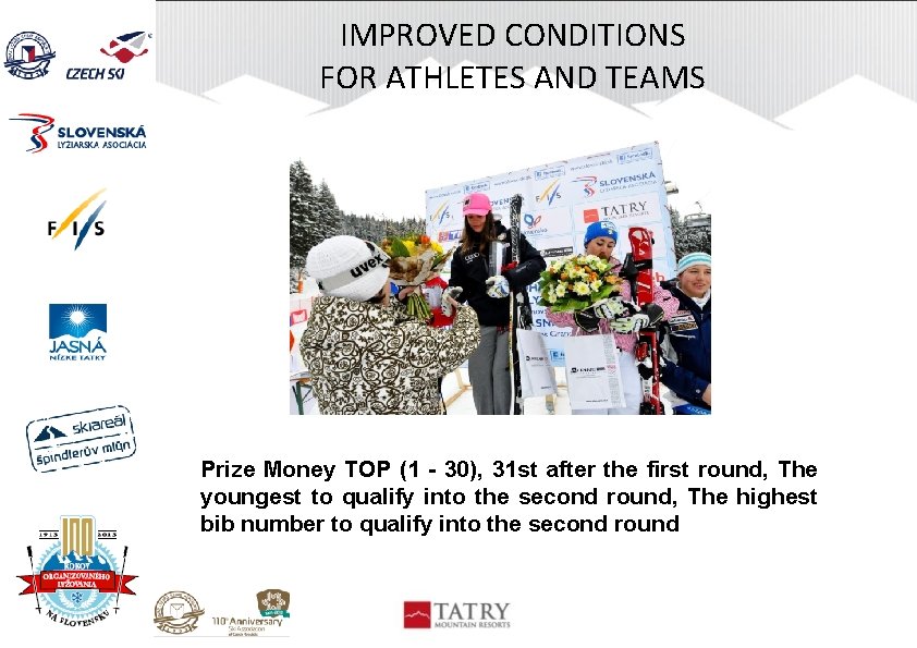 IMPROVED CONDITIONS FOR ATHLETES AND TEAMS Prize Money TOP (1 - 30), 31 st