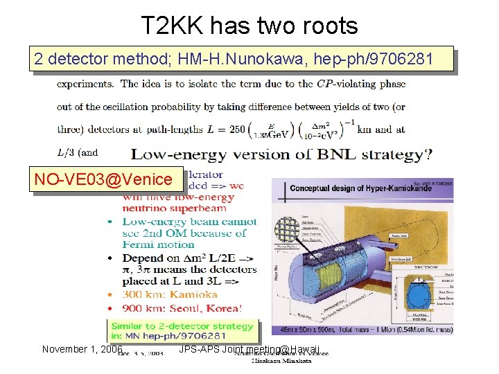 T 2 KK has two roots 2 detector method; HM-H. Nunokawa, hep-ph/9706281 NO-VE 03@Venice