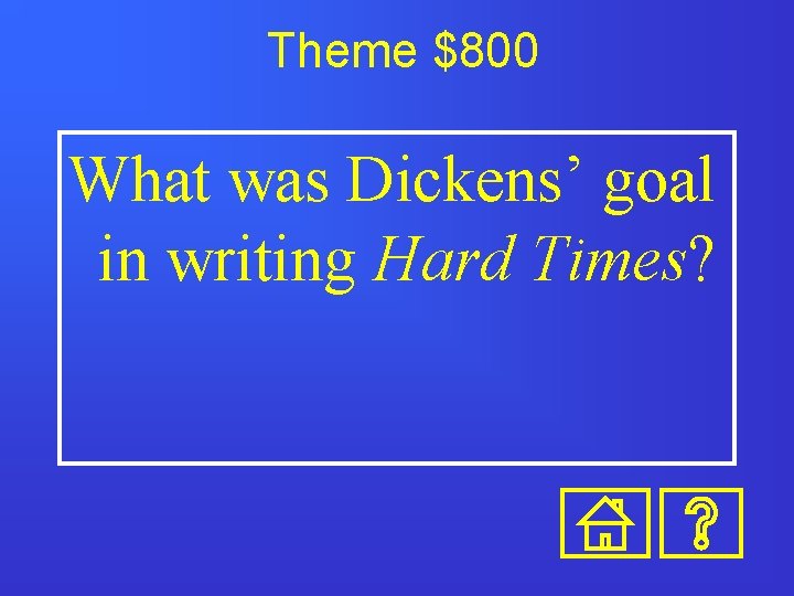 Theme $800 What was Dickens’ goal in writing Hard Times? 