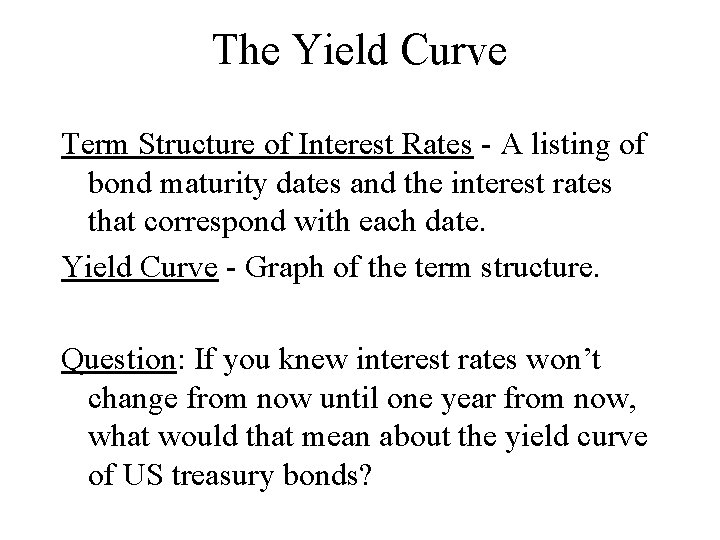 The Yield Curve Term Structure of Interest Rates - A listing of bond maturity